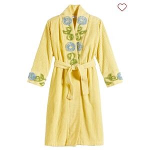 The Vermont Country Store Chenille Robe Womens Small Yellow Floral Vintage Style